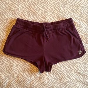 VS PINK Lounge/Workout/Gym/Running Booty Shorts/Joggers w Drawstring Maroon Red